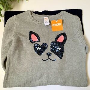 Gymboree knit sweater dress beautiful sequin dog long sleeves grey pink stripes